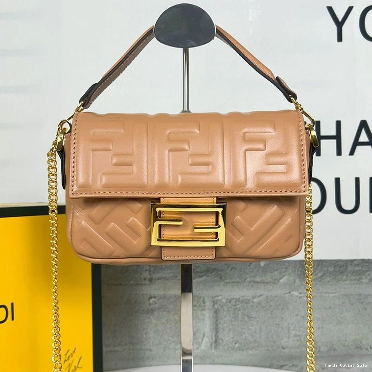 Affordable Leather Fendi Brown Motif Nappa Mini Bag Baguette In FF 0820